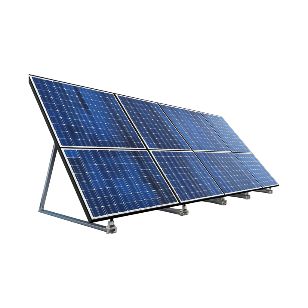 A WPK solar panel on a stand at an angle that allows maximum sun exposure